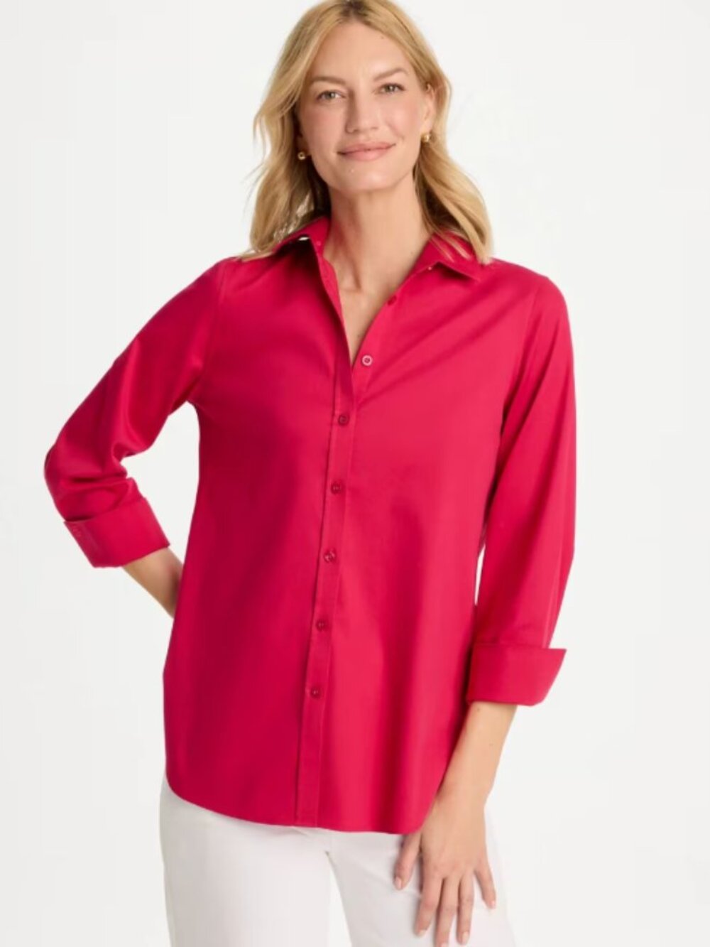 Chico's No-Iron Stretch Shirt in Raspberry Career Classic Wrinkle Resistant XXL